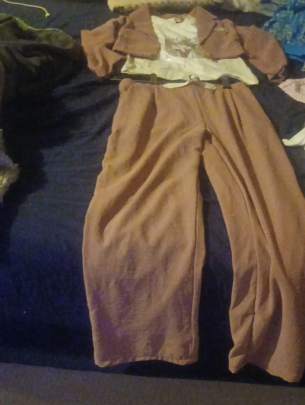 Kids Matching Set Wide Leg Pants & Jacket in Brown